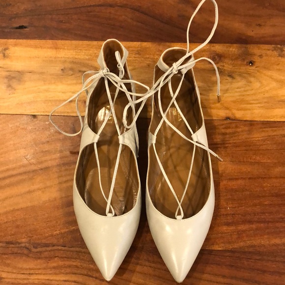 Aquazzura Christy Lace Up Leather Tan flats. Size 41. Excellent condition. - Picture 1 of 9